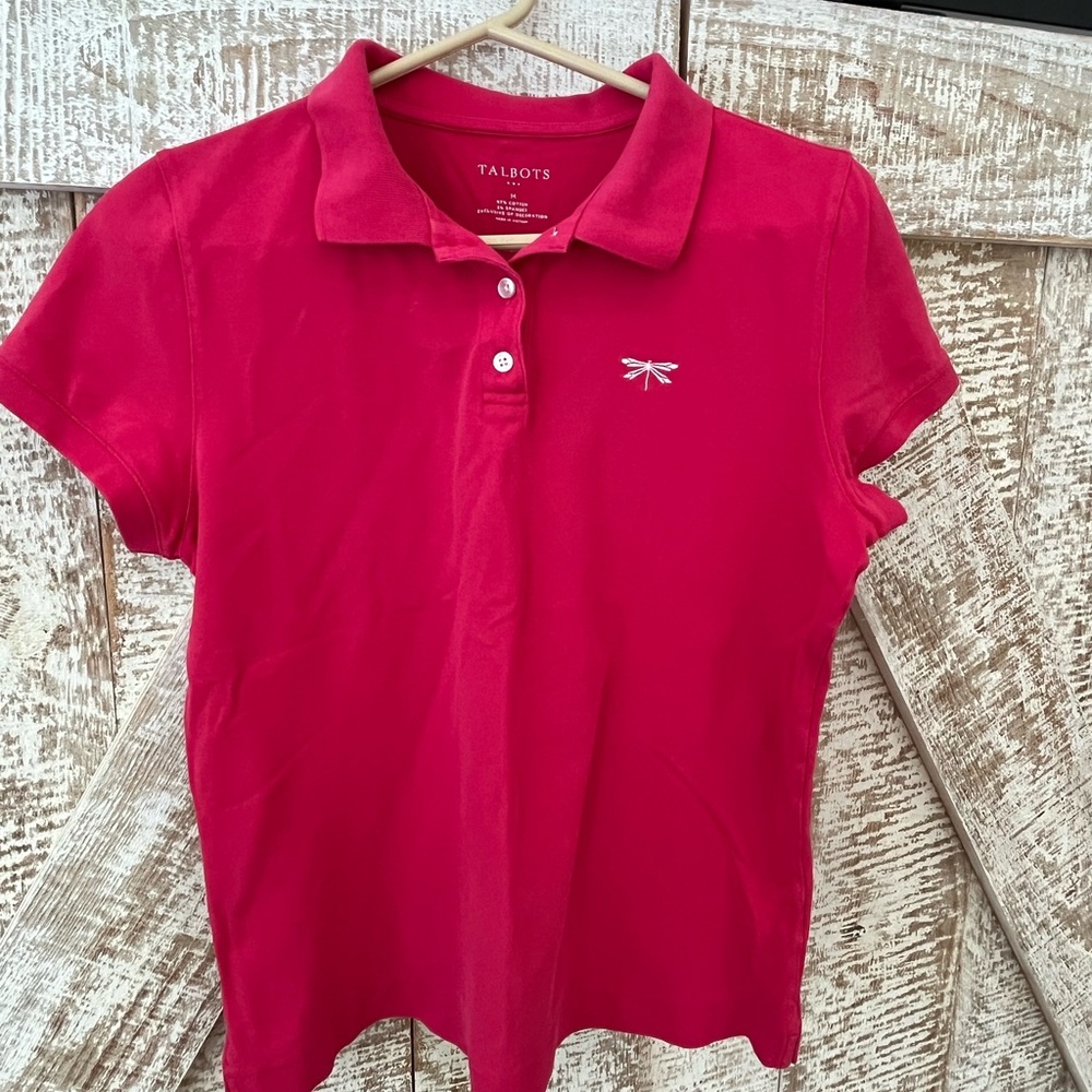 Talbots Deep Pink Cotton Short Sleeve Polo Shirt Size Medium